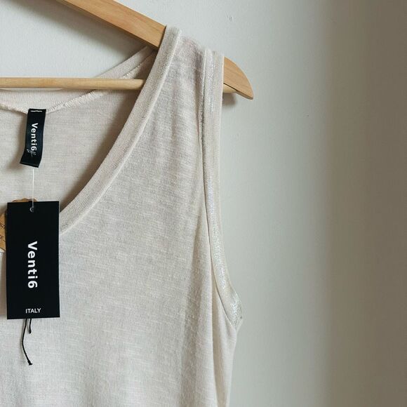 NWT Venti6 Cream Slub Tank Top – Shimmer Trim – Size Large – Made in Italy - Picture 3 of 7
